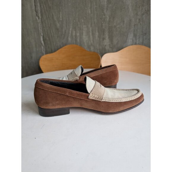 DSquared2-Men\'s Brown/Ivory/Taupe-Suede Almond Toe Penny Loafers-EU41/US 8 main image 16